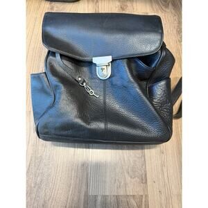 Black Vintage Leather Backpack M. London w/ Locking Closure And Key